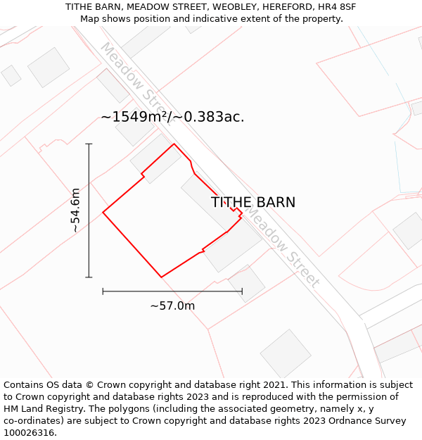TITHE BARN, MEADOW STREET, WEOBLEY, HEREFORD, HR4 8SF: Plot and title map