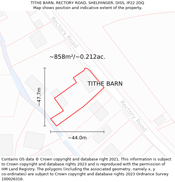 TITHE BARN, RECTORY ROAD, SHELFANGER, DISS, IP22 2DQ: Plot and title map