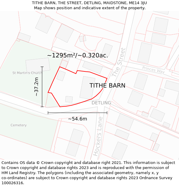 TITHE BARN, THE STREET, DETLING, MAIDSTONE, ME14 3JU: Plot and title map