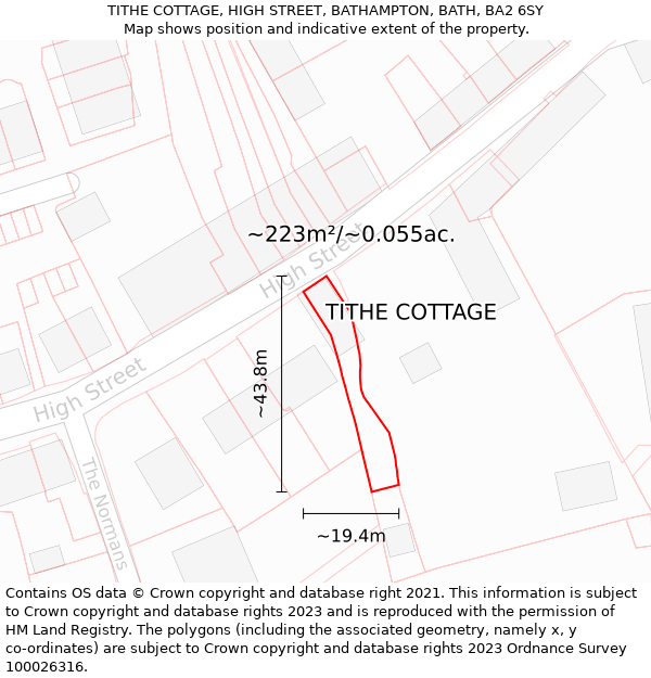 TITHE COTTAGE, HIGH STREET, BATHAMPTON, BATH, BA2 6SY: Plot and title map