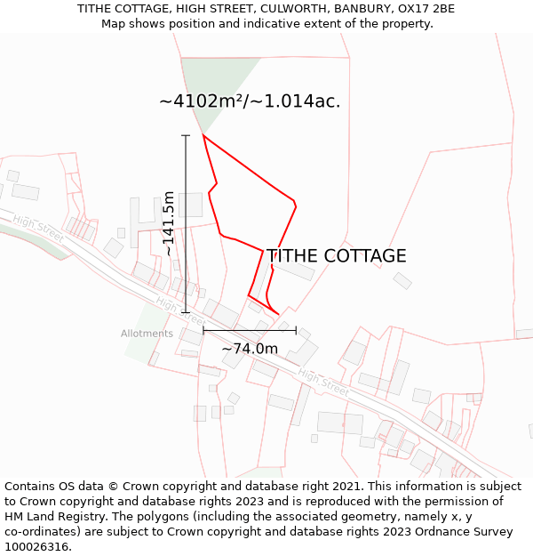 TITHE COTTAGE, HIGH STREET, CULWORTH, BANBURY, OX17 2BE: Plot and title map