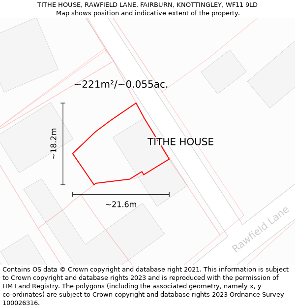TITHE HOUSE, RAWFIELD LANE, FAIRBURN, KNOTTINGLEY, WF11 9LD: Plot and title map