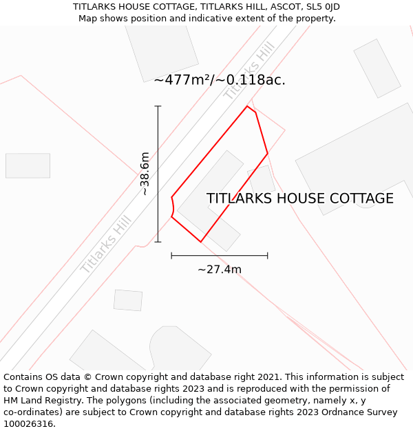 TITLARKS HOUSE COTTAGE, TITLARKS HILL, ASCOT, SL5 0JD: Plot and title map