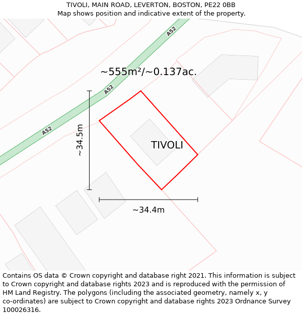 TIVOLI, MAIN ROAD, LEVERTON, BOSTON, PE22 0BB: Plot and title map