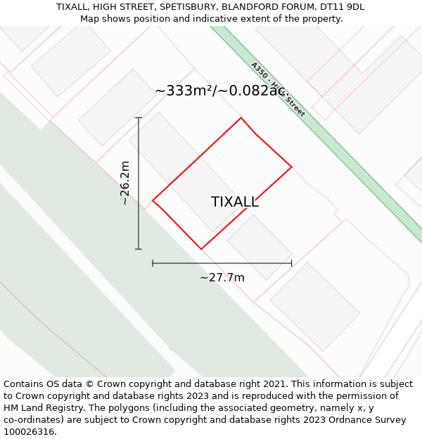 TIXALL, HIGH STREET, SPETISBURY, BLANDFORD FORUM, DT11 9DL: Plot and title map