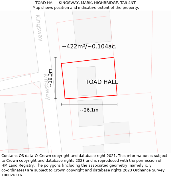 TOAD HALL, KINGSWAY, MARK, HIGHBRIDGE, TA9 4NT: Plot and title map