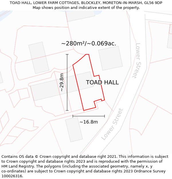 TOAD HALL, LOWER FARM COTTAGES, BLOCKLEY, MORETON-IN-MARSH, GL56 9DP: Plot and title map