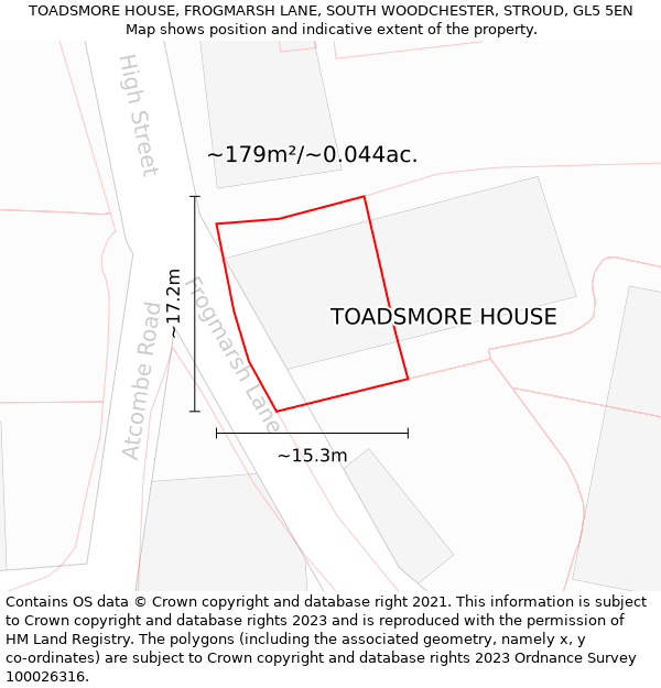 TOADSMORE HOUSE, FROGMARSH LANE, SOUTH WOODCHESTER, STROUD, GL5 5EN: Plot and title map