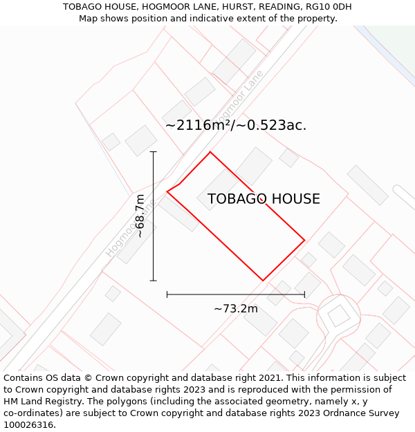 TOBAGO HOUSE, HOGMOOR LANE, HURST, READING, RG10 0DH: Plot and title map