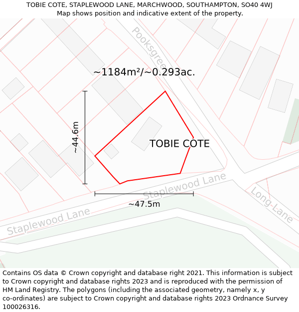 TOBIE COTE, STAPLEWOOD LANE, MARCHWOOD, SOUTHAMPTON, SO40 4WJ: Plot and title map