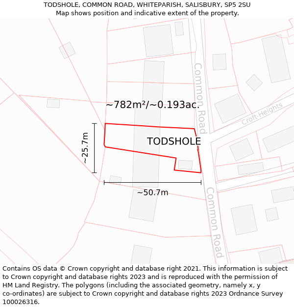 TODSHOLE, COMMON ROAD, WHITEPARISH, SALISBURY, SP5 2SU: Plot and title map