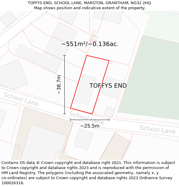 TOFFYS END, SCHOOL LANE, MARSTON, GRANTHAM, NG32 2HQ: Plot and title map