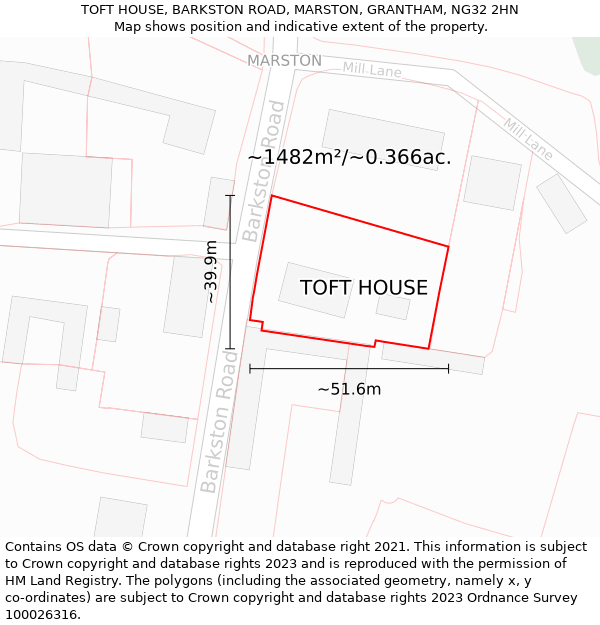 TOFT HOUSE, BARKSTON ROAD, MARSTON, GRANTHAM, NG32 2HN: Plot and title map