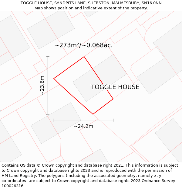 TOGGLE HOUSE, SANDPITS LANE, SHERSTON, MALMESBURY, SN16 0NN: Plot and title map