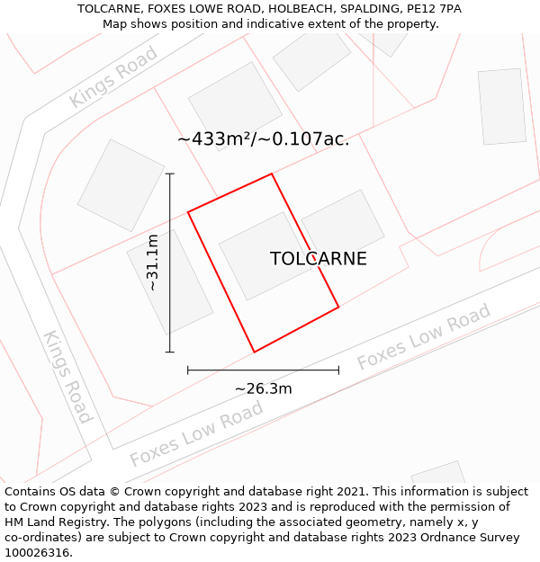 TOLCARNE, FOXES LOWE ROAD, HOLBEACH, SPALDING, PE12 7PA: Plot and title map