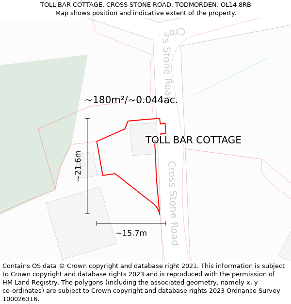 TOLL BAR COTTAGE, CROSS STONE ROAD, TODMORDEN, OL14 8RB: Plot and title map