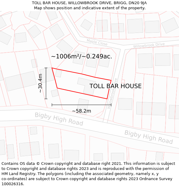 TOLL BAR HOUSE, WILLOWBROOK DRIVE, BRIGG, DN20 9JA: Plot and title map
