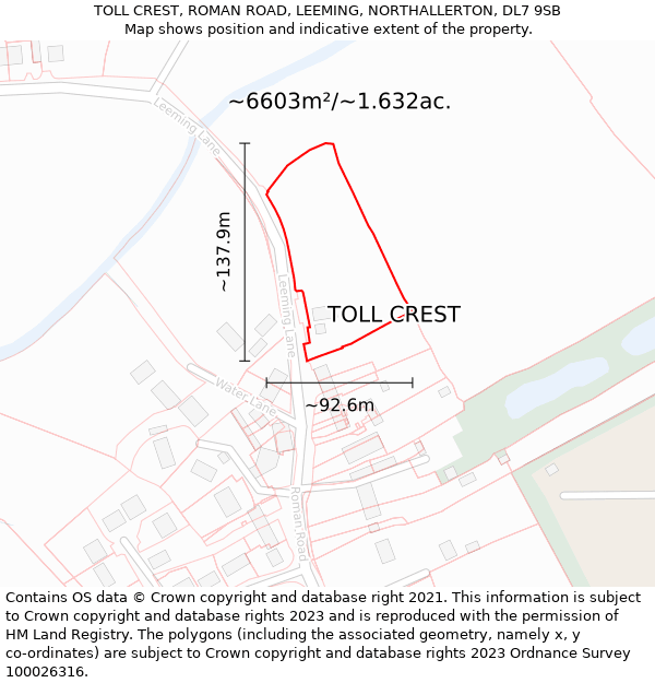 TOLL CREST, ROMAN ROAD, LEEMING, NORTHALLERTON, DL7 9SB: Plot and title map