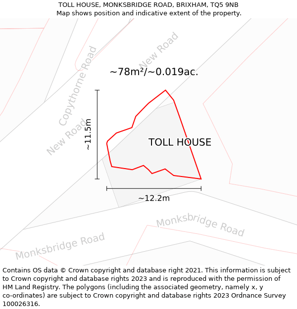 TOLL HOUSE, MONKSBRIDGE ROAD, BRIXHAM, TQ5 9NB: Plot and title map