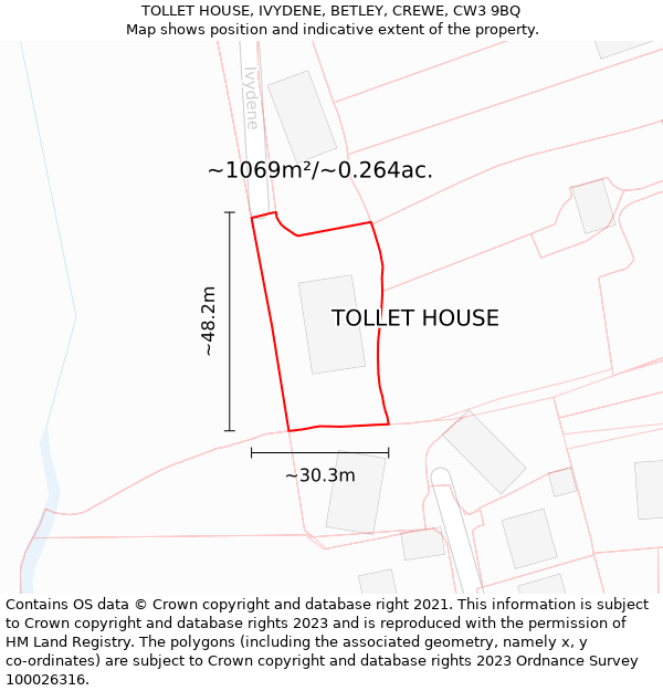 TOLLET HOUSE, IVYDENE, BETLEY, CREWE, CW3 9BQ: Plot and title map