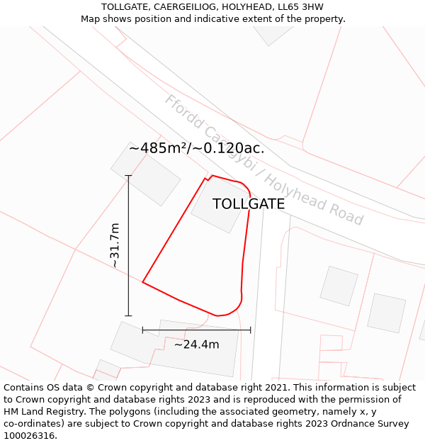 TOLLGATE, CAERGEILIOG, HOLYHEAD, LL65 3HW: Plot and title map