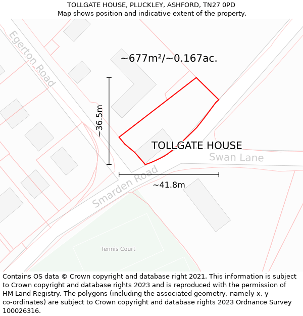 TOLLGATE HOUSE, PLUCKLEY, ASHFORD, TN27 0PD: Plot and title map