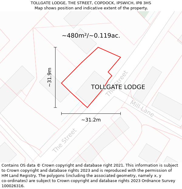TOLLGATE LODGE, THE STREET, COPDOCK, IPSWICH, IP8 3HS: Plot and title map