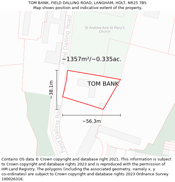TOM BANK, FIELD DALLING ROAD, LANGHAM, HOLT, NR25 7BS: Plot and title map