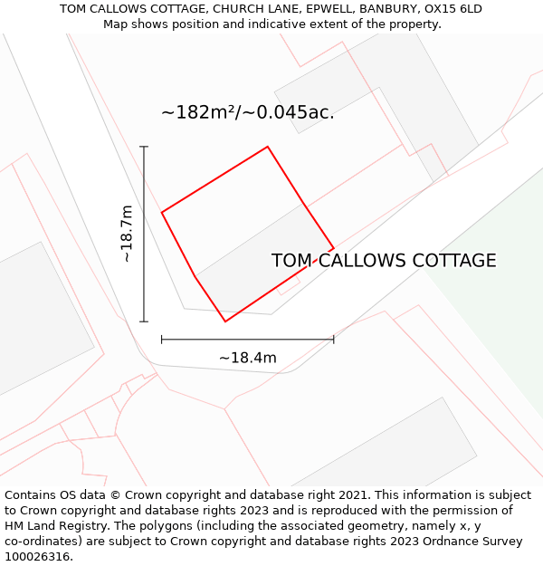 TOM CALLOWS COTTAGE, CHURCH LANE, EPWELL, BANBURY, OX15 6LD: Plot and title map