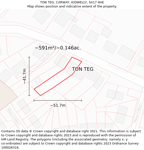 TON TEG, CARWAY, KIDWELLY, SA17 4HE: Plot and title map
