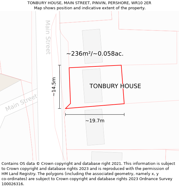 TONBURY HOUSE, MAIN STREET, PINVIN, PERSHORE, WR10 2ER: Plot and title map