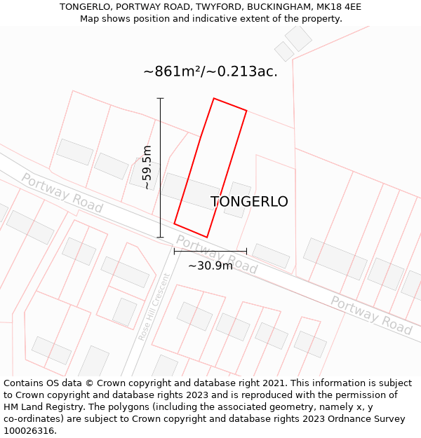 TONGERLO, PORTWAY ROAD, TWYFORD, BUCKINGHAM, MK18 4EE: Plot and title map