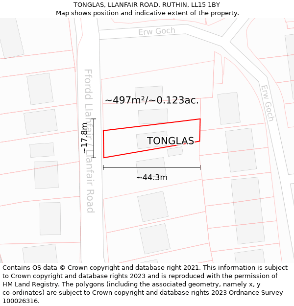 TONGLAS, LLANFAIR ROAD, RUTHIN, LL15 1BY: Plot and title map