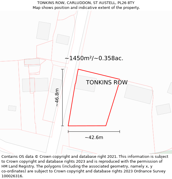 TONKINS ROW, CARLUDDON, ST AUSTELL, PL26 8TY: Plot and title map