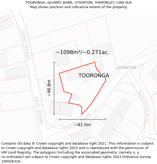 TOORONGA, QUARRY BANK, UTKINTON, TARPORLEY, CW6 0LR: Plot and title map