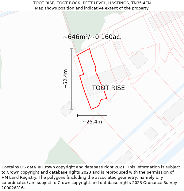 TOOT RISE, TOOT ROCK, PETT LEVEL, HASTINGS, TN35 4EN: Plot and title map