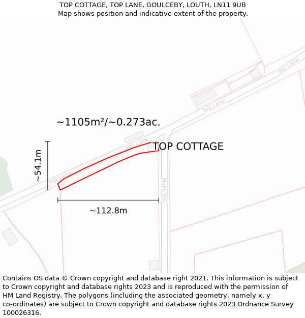 TOP COTTAGE, TOP LANE, GOULCEBY, LOUTH, LN11 9UB: Plot and title map