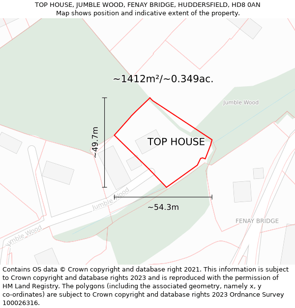 TOP HOUSE, JUMBLE WOOD, FENAY BRIDGE, HUDDERSFIELD, HD8 0AN: Plot and title map