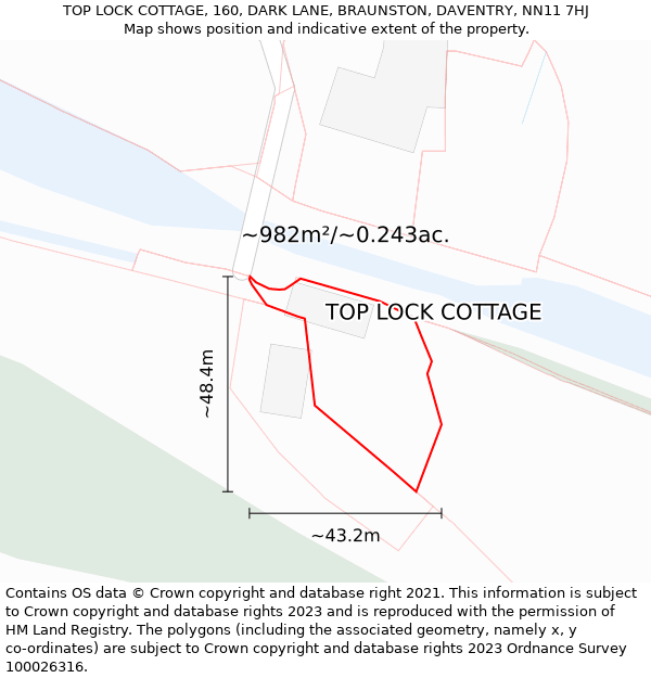 TOP LOCK COTTAGE, 160, DARK LANE, BRAUNSTON, DAVENTRY, NN11 7HJ: Plot and title map