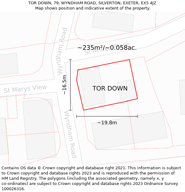TOR DOWN, 79, WYNDHAM ROAD, SILVERTON, EXETER, EX5 4JZ: Plot and title map