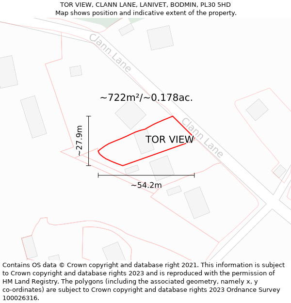 TOR VIEW, CLANN LANE, LANIVET, BODMIN, PL30 5HD: Plot and title map