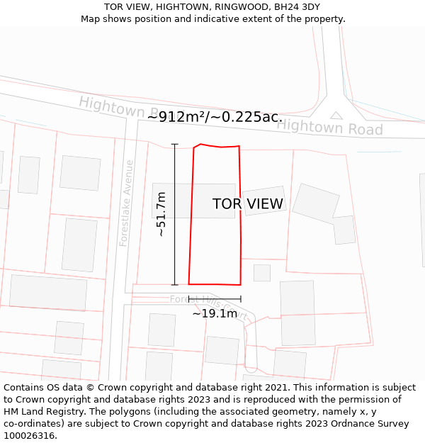 TOR VIEW, HIGHTOWN, RINGWOOD, BH24 3DY: Plot and title map