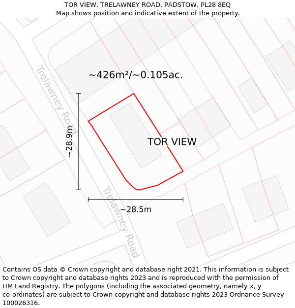 TOR VIEW, TRELAWNEY ROAD, PADSTOW, PL28 8EQ: Plot and title map