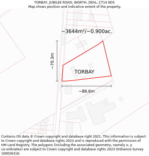 TORBAY, JUBILEE ROAD, WORTH, DEAL, CT14 0DS: Plot and title map
