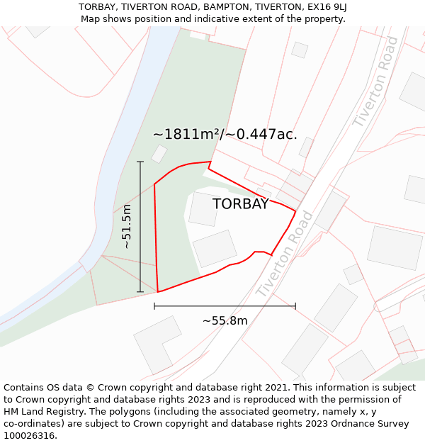 TORBAY, TIVERTON ROAD, BAMPTON, TIVERTON, EX16 9LJ: Plot and title map