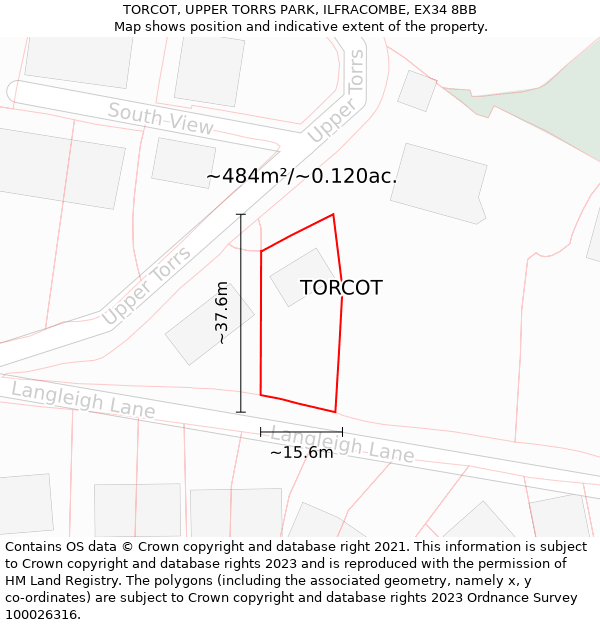 TORCOT, UPPER TORRS PARK, ILFRACOMBE, EX34 8BB: Plot and title map