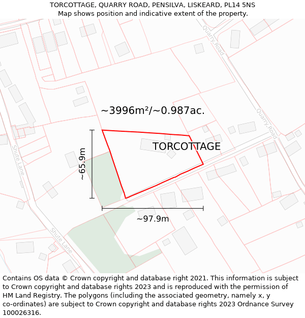 TORCOTTAGE, QUARRY ROAD, PENSILVA, LISKEARD, PL14 5NS: Plot and title map