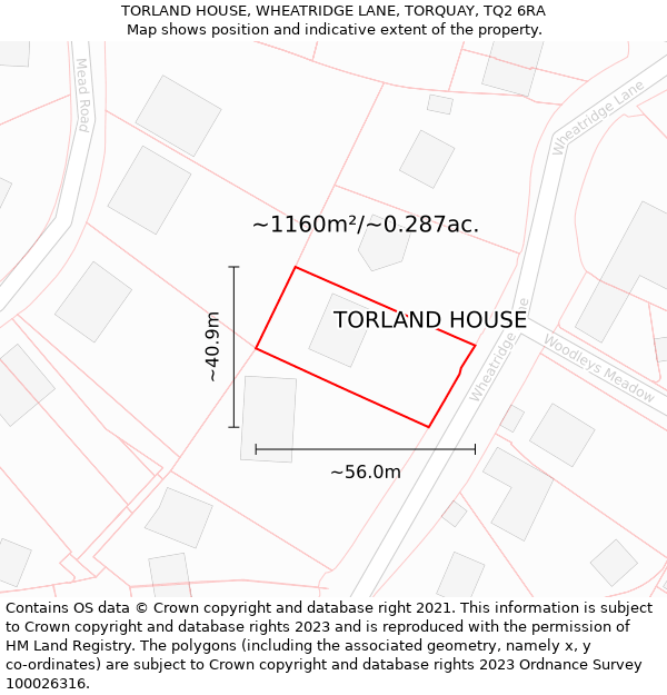 TORLAND HOUSE, WHEATRIDGE LANE, TORQUAY, TQ2 6RA: Plot and title map
