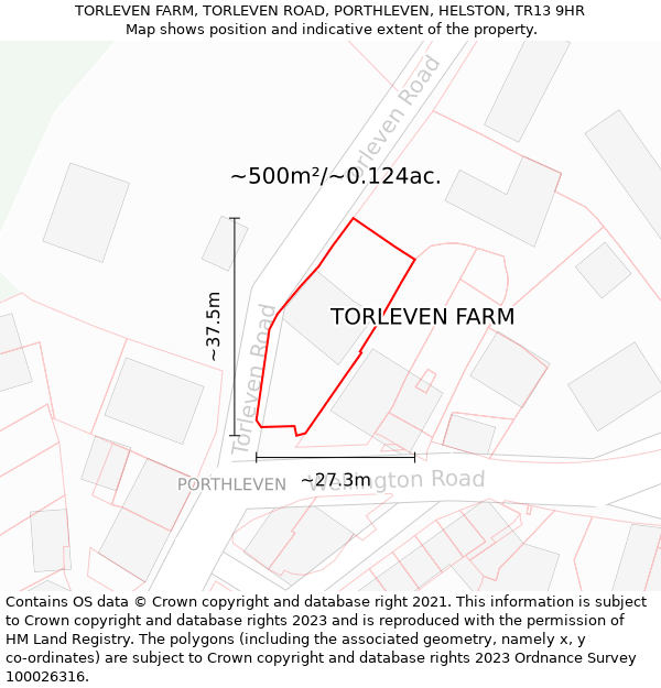 TORLEVEN FARM, TORLEVEN ROAD, PORTHLEVEN, HELSTON, TR13 9HR: Plot and title map