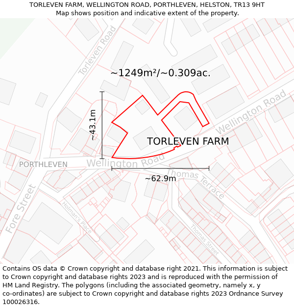 TORLEVEN FARM, WELLINGTON ROAD, PORTHLEVEN, HELSTON, TR13 9HT: Plot and title map